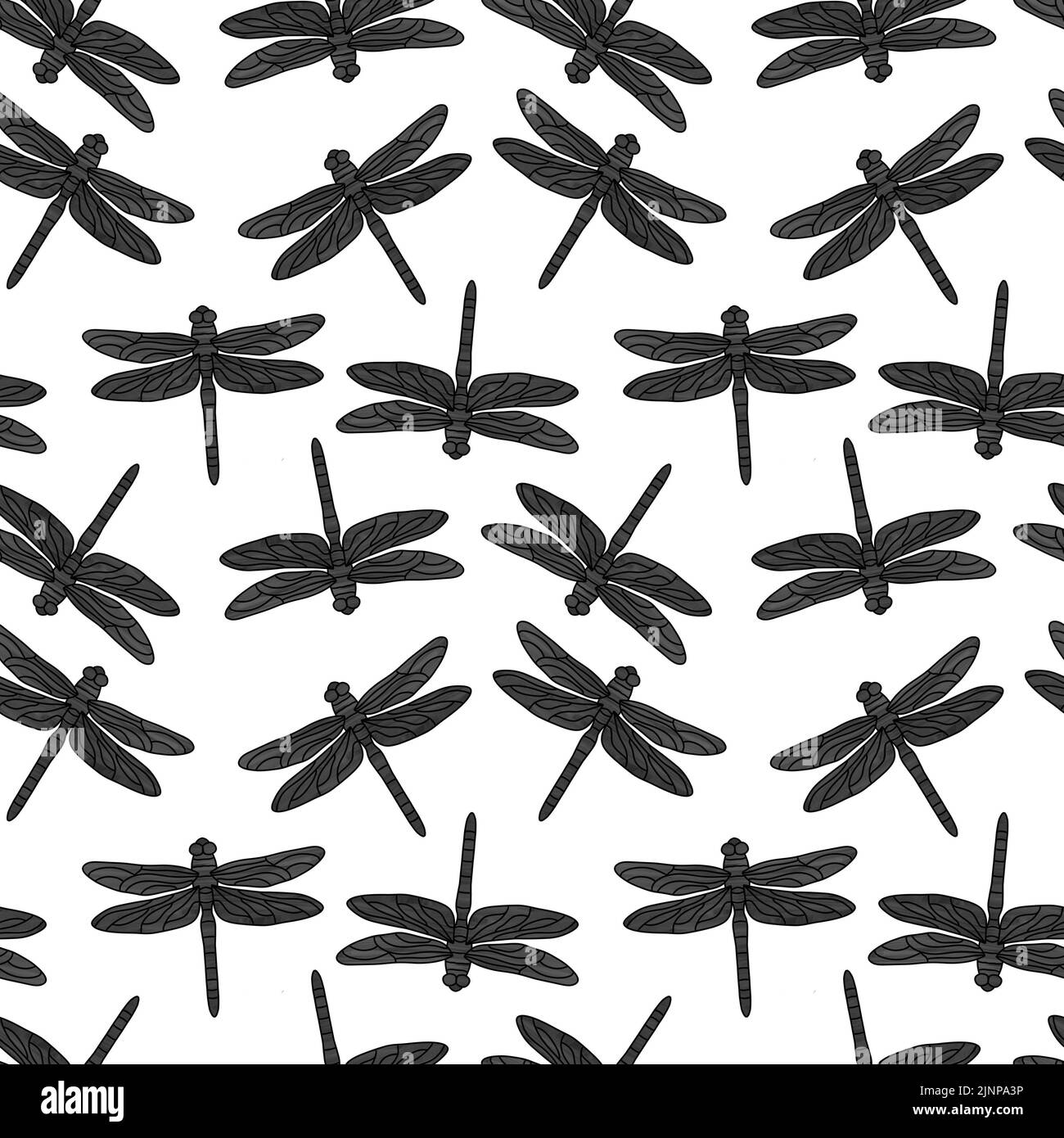 Cartoon doodle butterfly seamless dragonfly line art pattern for