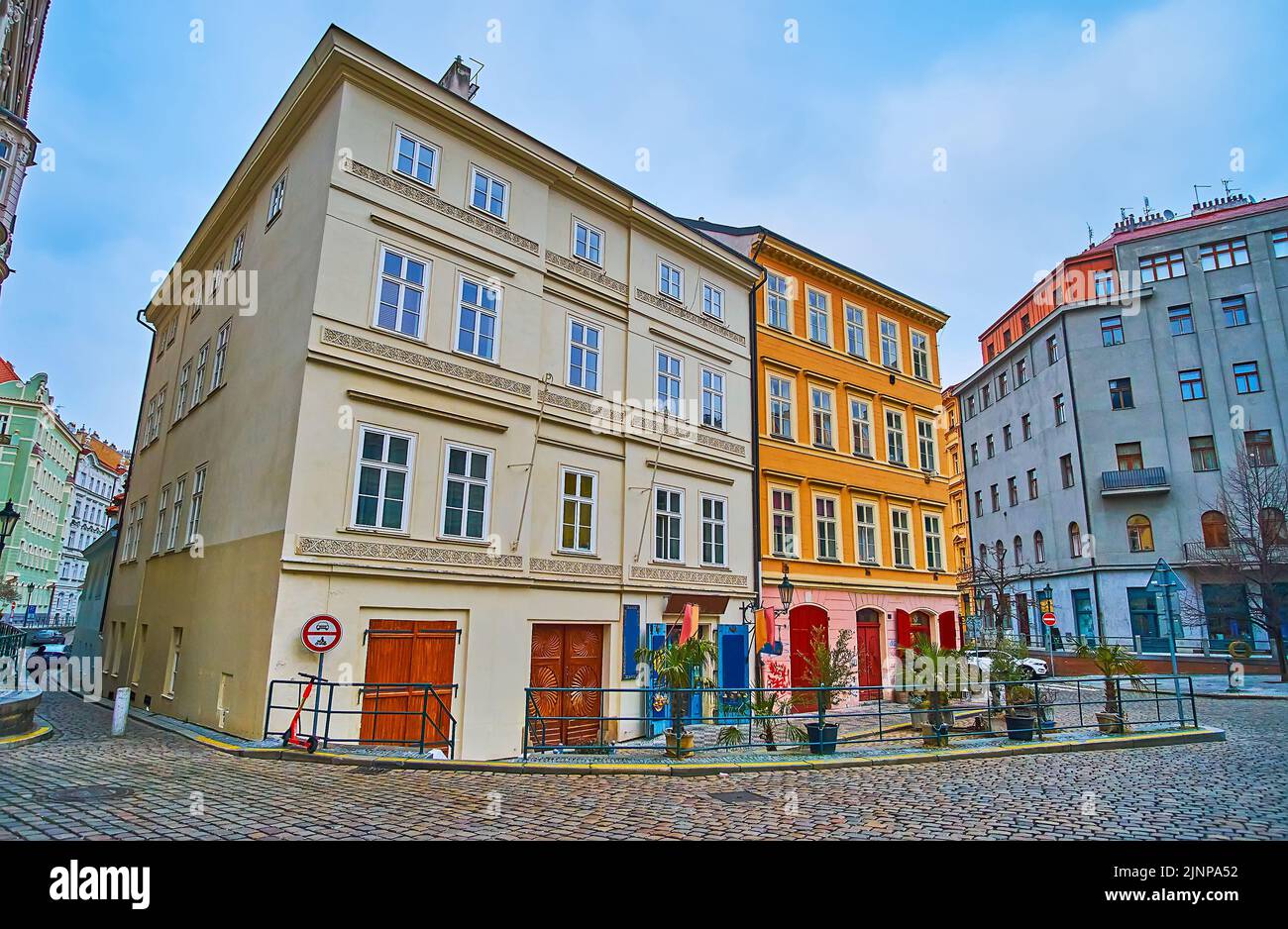 Historic buildings on Hastalska Street in Stare Mesto, Prague, Czech Republic Stock Photo