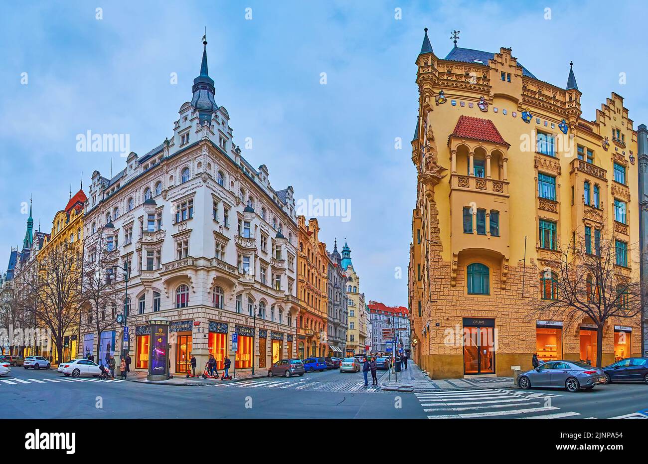 PRAGUE, CZECH REPUBLIC MARCH 6, 2022 Panorama of Parizska Street
