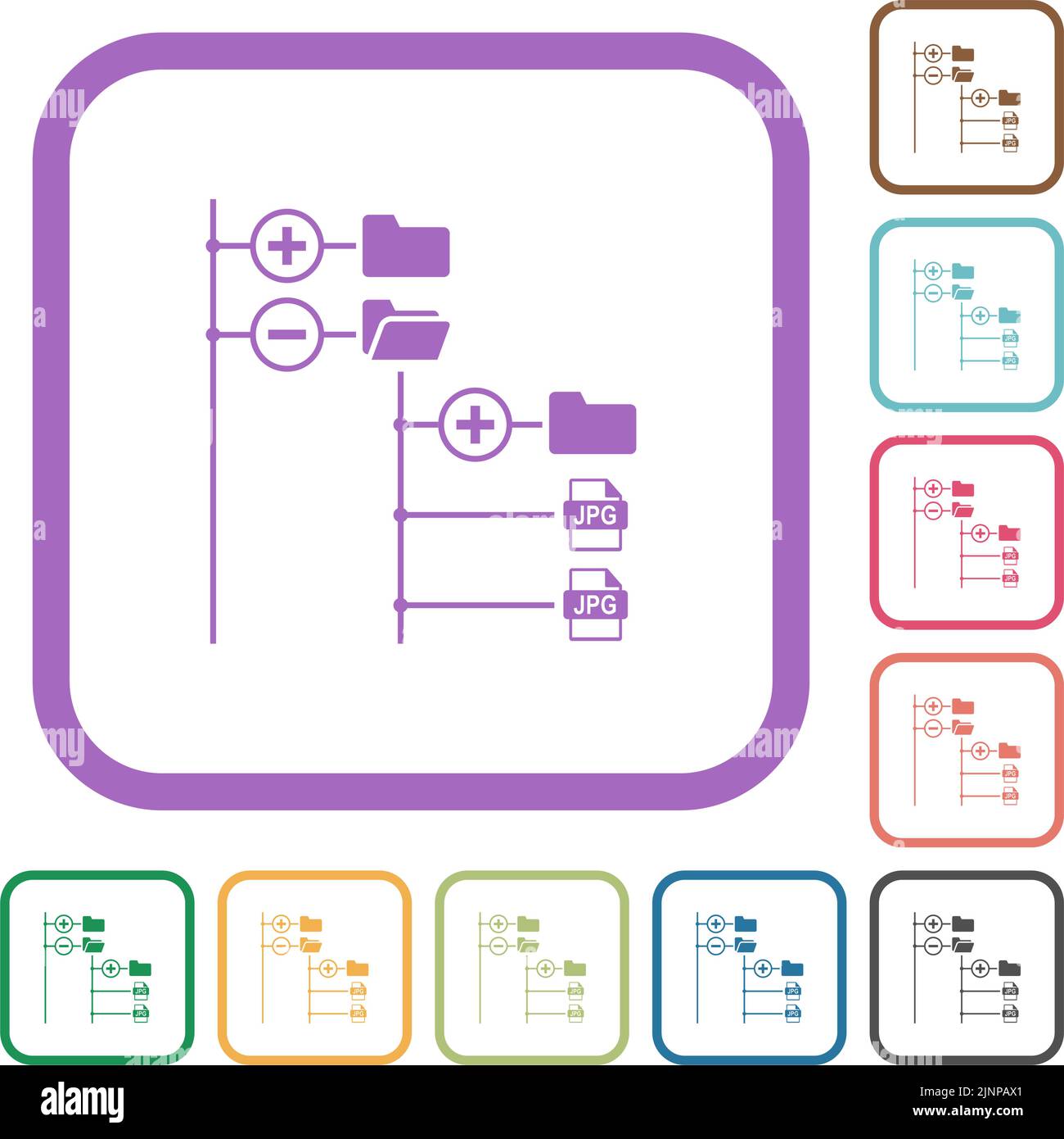 File browser with jpg files simple icons in color rounded square frames ...