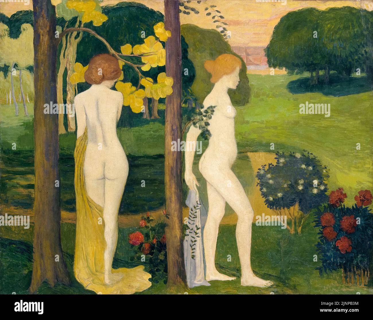 Aristide Maillol, Two Nudes in a Landscape, painting in oil on canvas, 1890-1900 Stock Photo