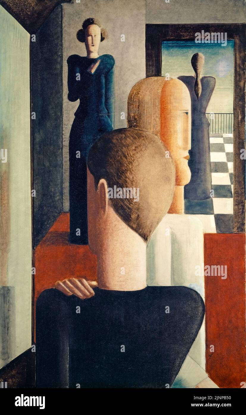 Oskar Schlemmer painting, Interior with Five Figures, Roman, oil on canvas, 1925 Stock Photo