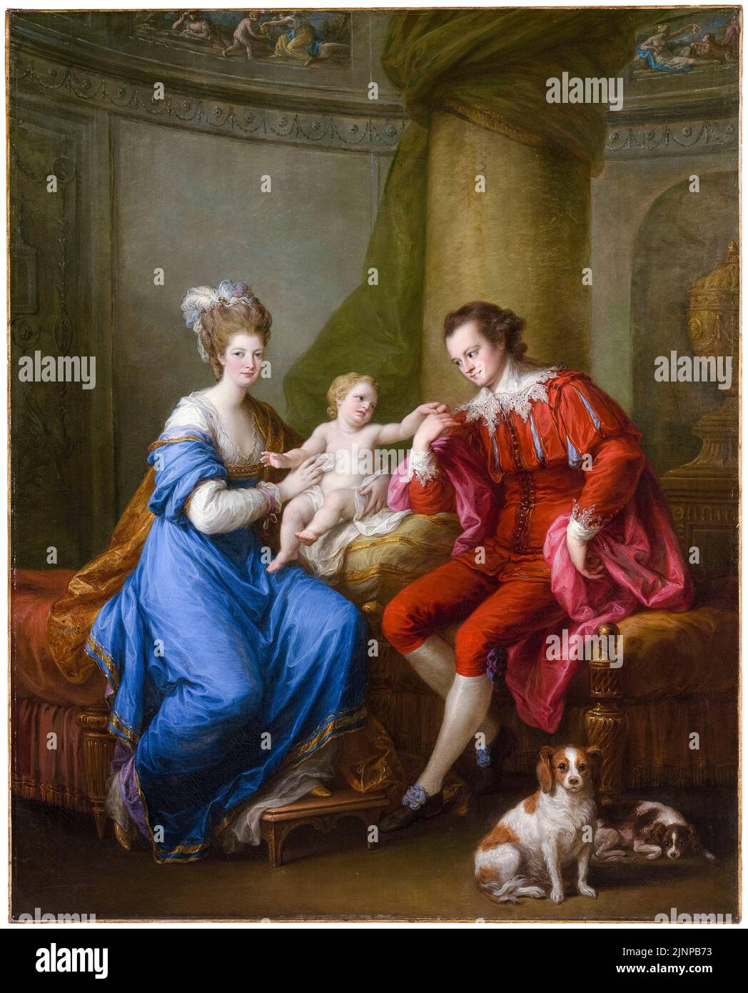 Angelica Kauffman, Edward Smith Stanley (1752–1834) Twelfth Earl of Derby, Elizabeth, Countess of Derby (Lady Elizabeth Hamilton 1753–1797), and Their Son (Edward Smith Stanley 1775–1851), family portrait painting in oil on canvas, circa 1776 Stock Photo