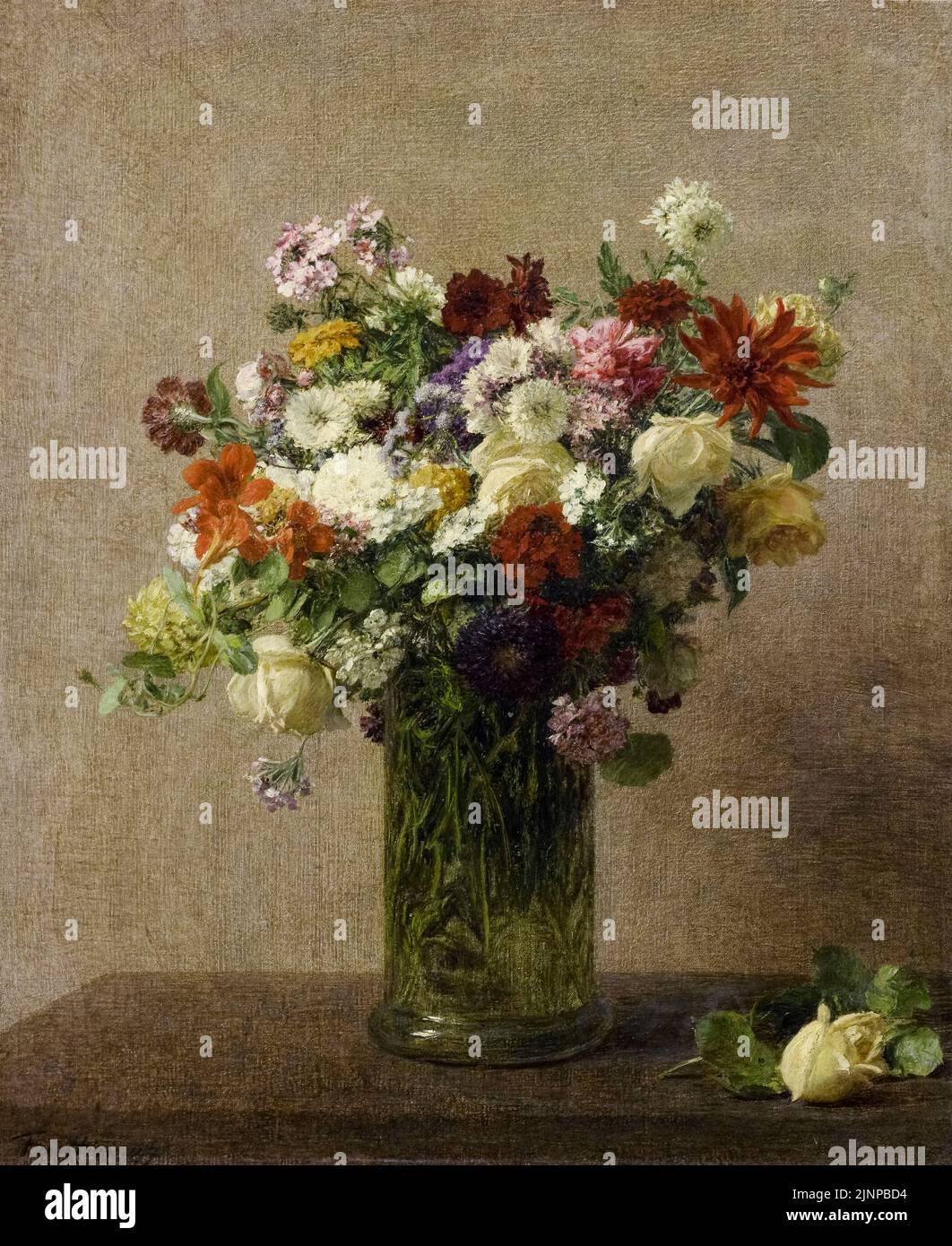 Henri Fantin Latour, Flowers from Normandy, still life painting in oil on canvas, 1887 Stock Photo