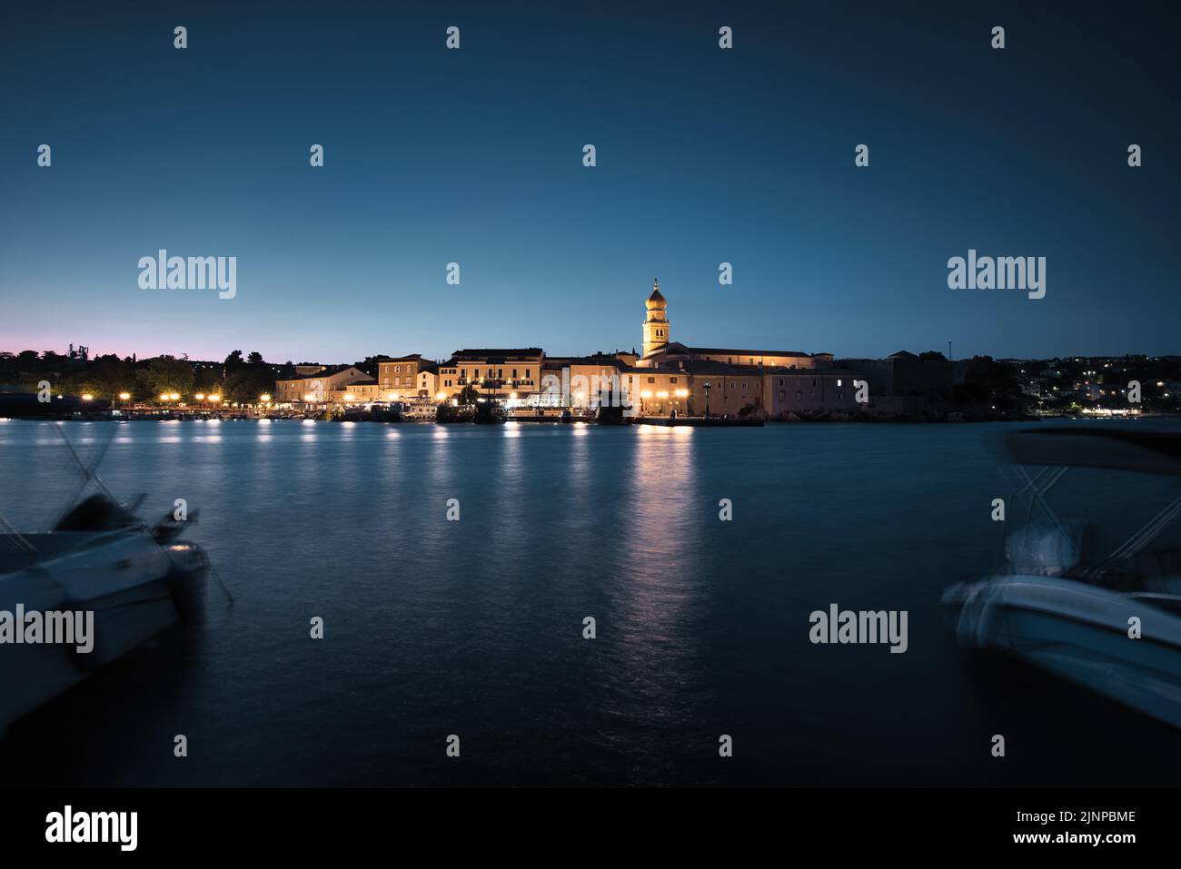 Night lights in town of Krk, Krk Island, Croatia Stock Photo