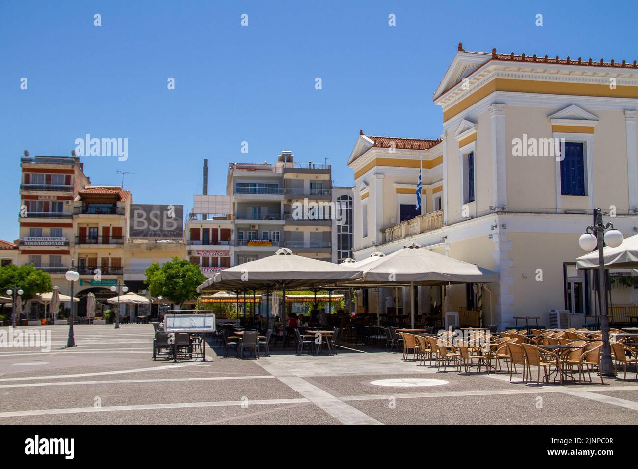 Sparta, Greece, July 20, 2022.The center of Sparta with the City Hall