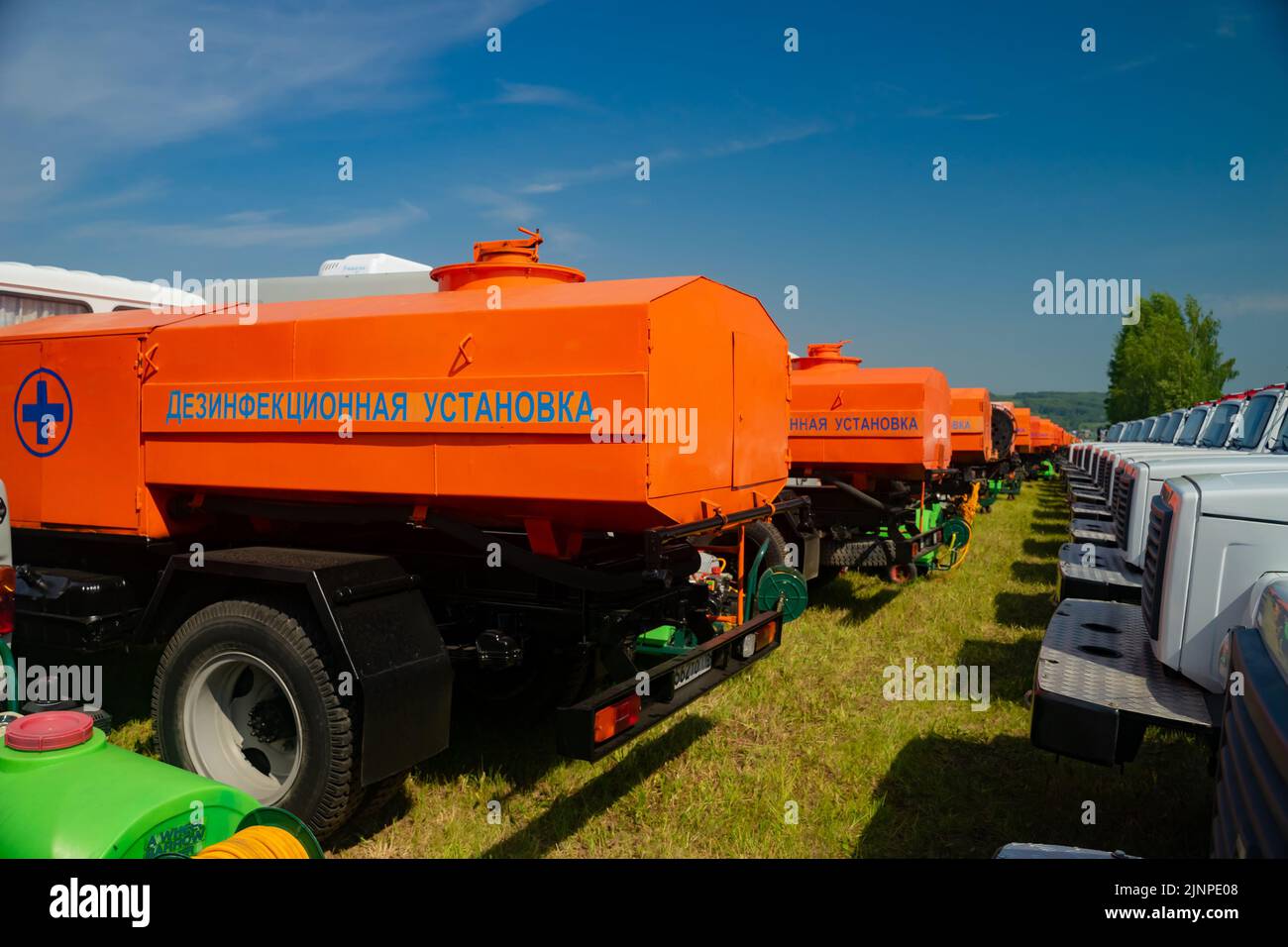 Tatarastan, Russia. 2022, 14 July. Truck-based disinfection unit. Disinfection for agriculture during quarantine Stock Photo