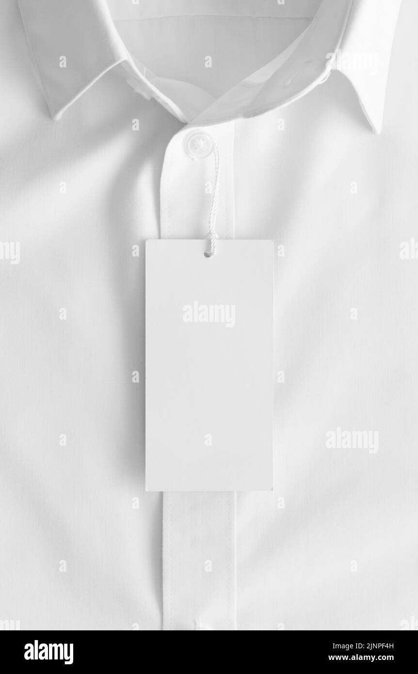 White clothing tag mockup on a white shirt Stock Photo Alamy