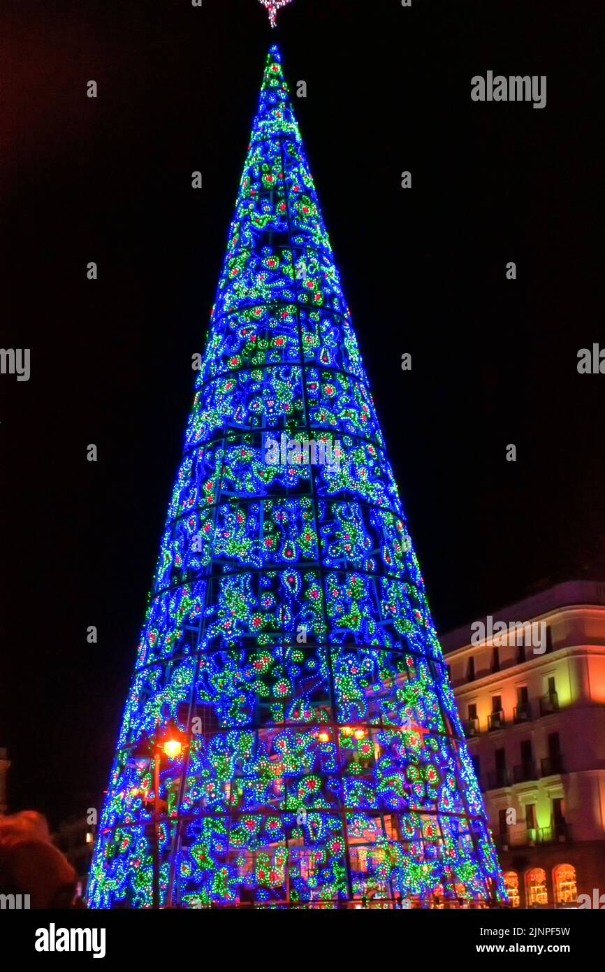 Decoración Navideña en Madrid, Árbol de luces Stock Photo