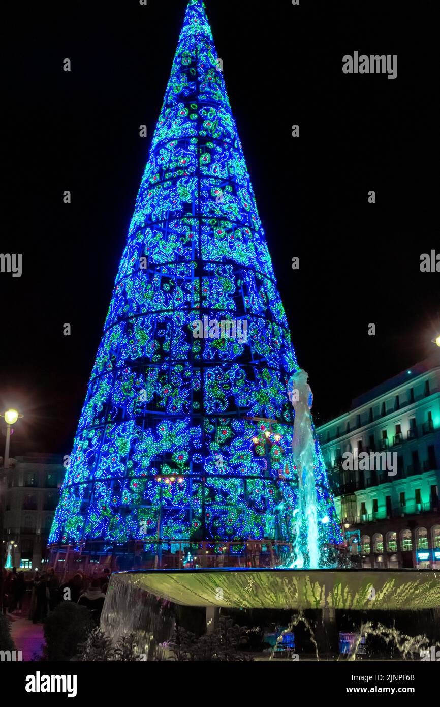 Decoración Navideña en Madrid, Árbol de luces Stock Photo