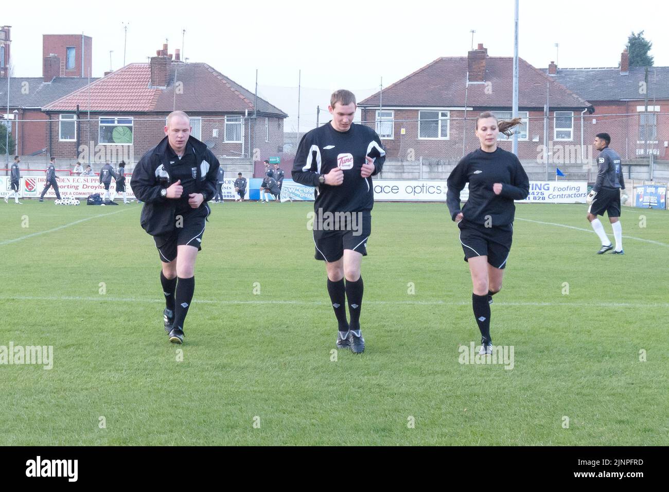 Natalie Aspinall Premier League official running the line at Droylsden v Solihull in 2011 Stock Photo