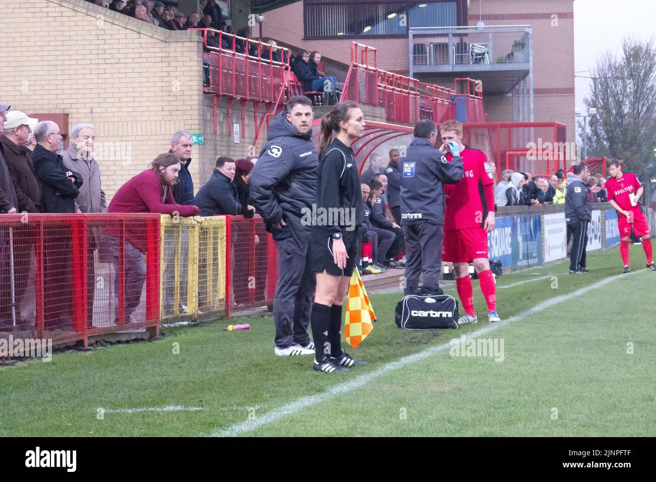 Natalie Aspinall Premier League official running the line at Droylsden v Solihull in 2011 Stock Photo