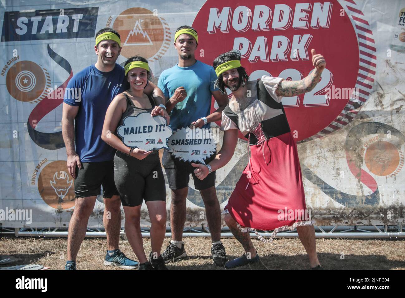 London UK 13 August 2021  Great fun and hard work, with the electroshock therapy and the muddy water obstacle been the favourite one. Paul Quezada-Neiman/Alamy Live News Stock Photo