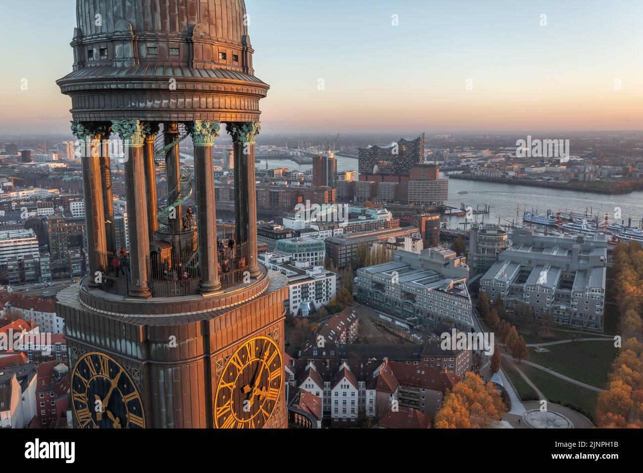 Viewing platform on the steeple of St. Michaels Church in Hamburg Stock Photo