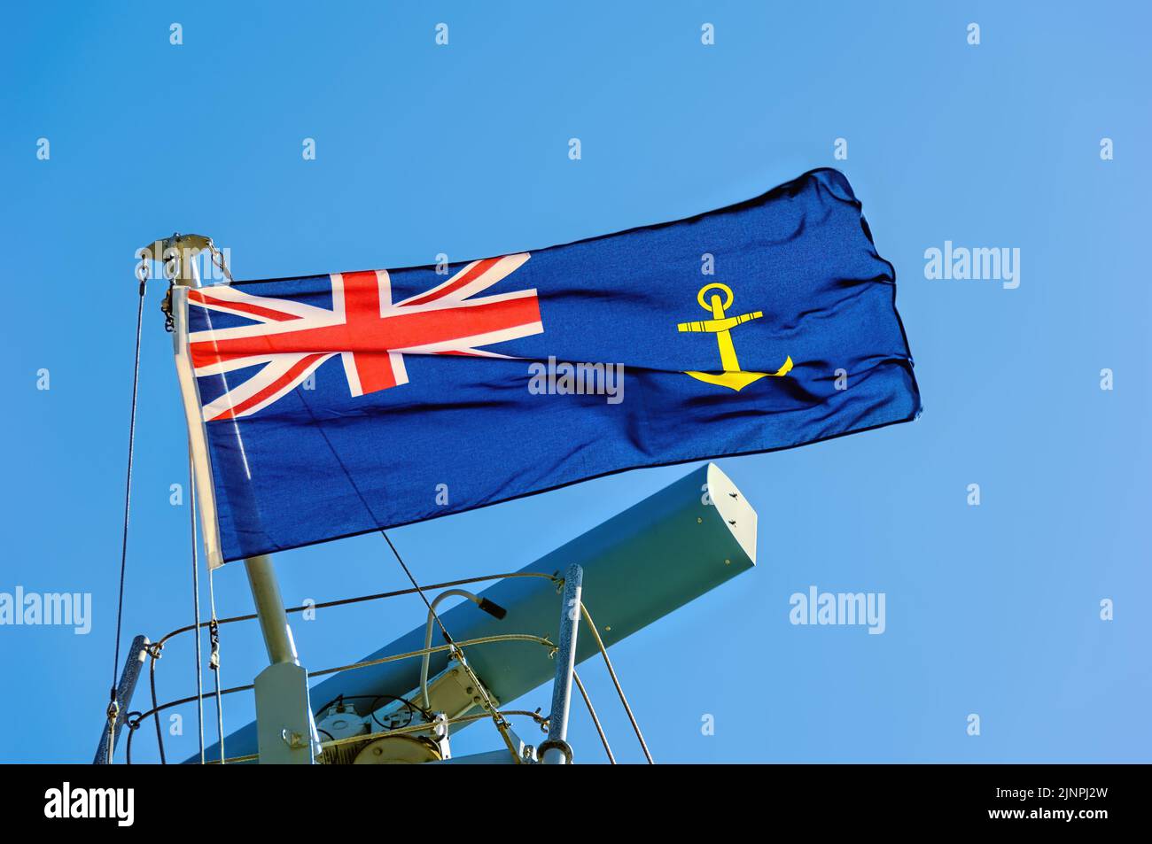 The blue defaced ensign of the Royal Fleet Auxiliary - June 2007. Stock Photo