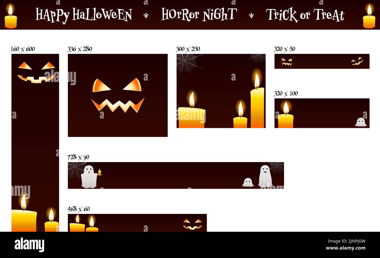 Halloween banner set, jack-o'-lanterns, candles and ghosts Stock Vector