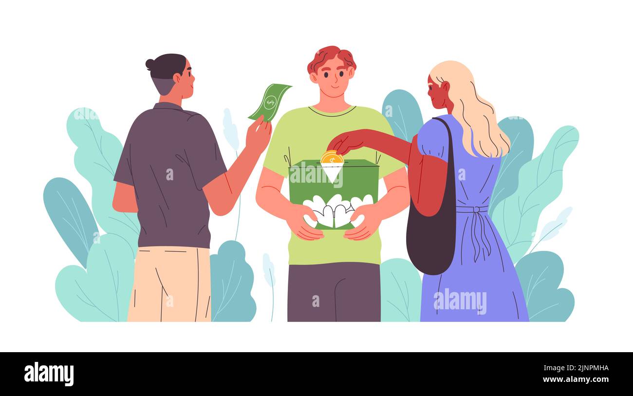 People Give Money To Charity Fundraising Donations Stock Vector Image