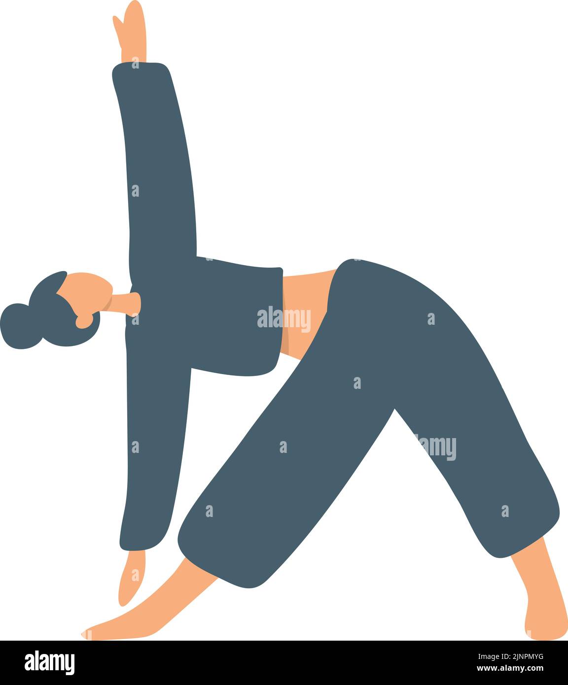 Cute woman practicing body stretching at gym vector flat illustration. Female in sportswear doing yoga people. Sportswoman during sports training Stock Vector