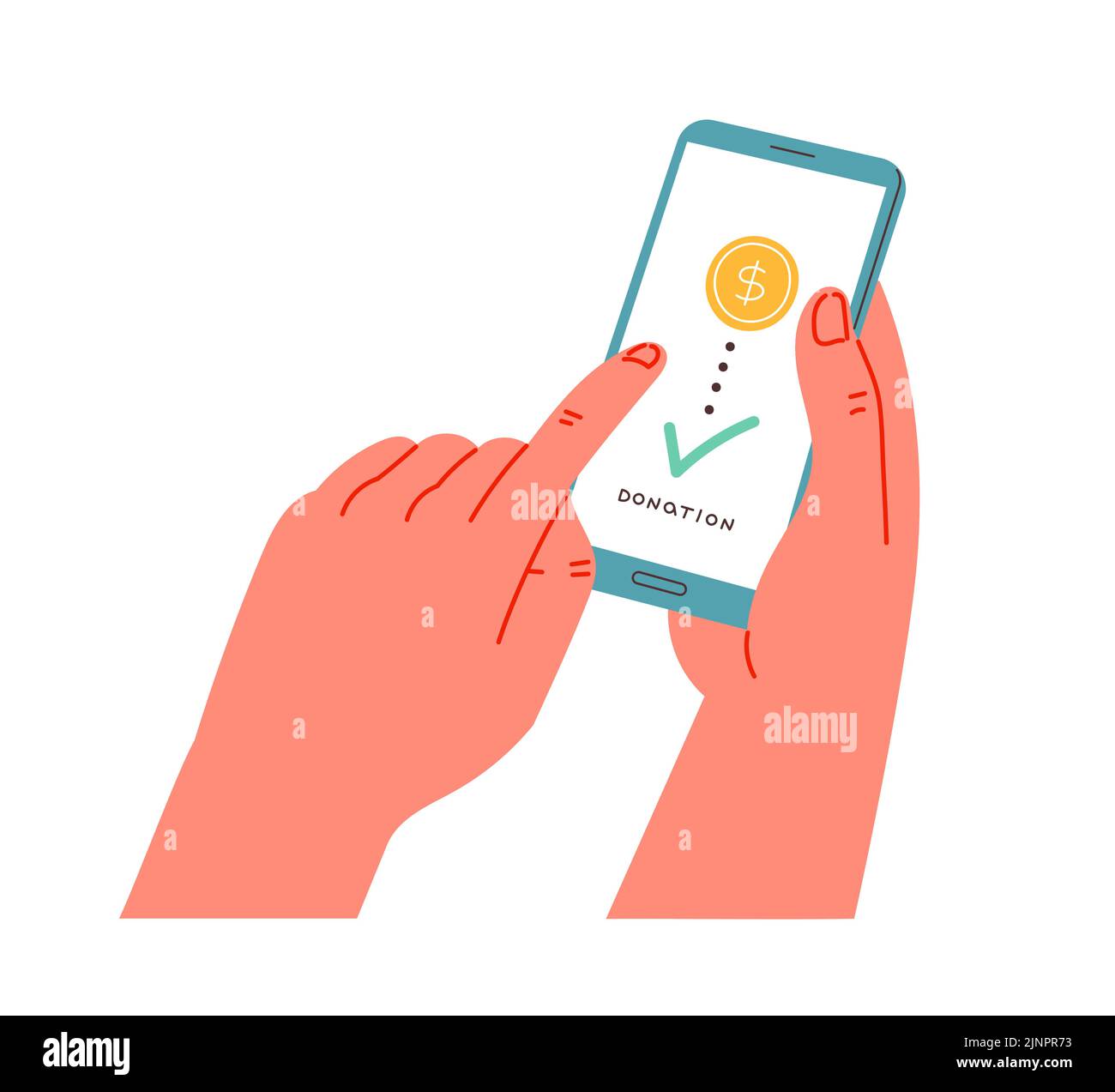 Mobile app on smartphone for donations and fundraising. Stock Vector