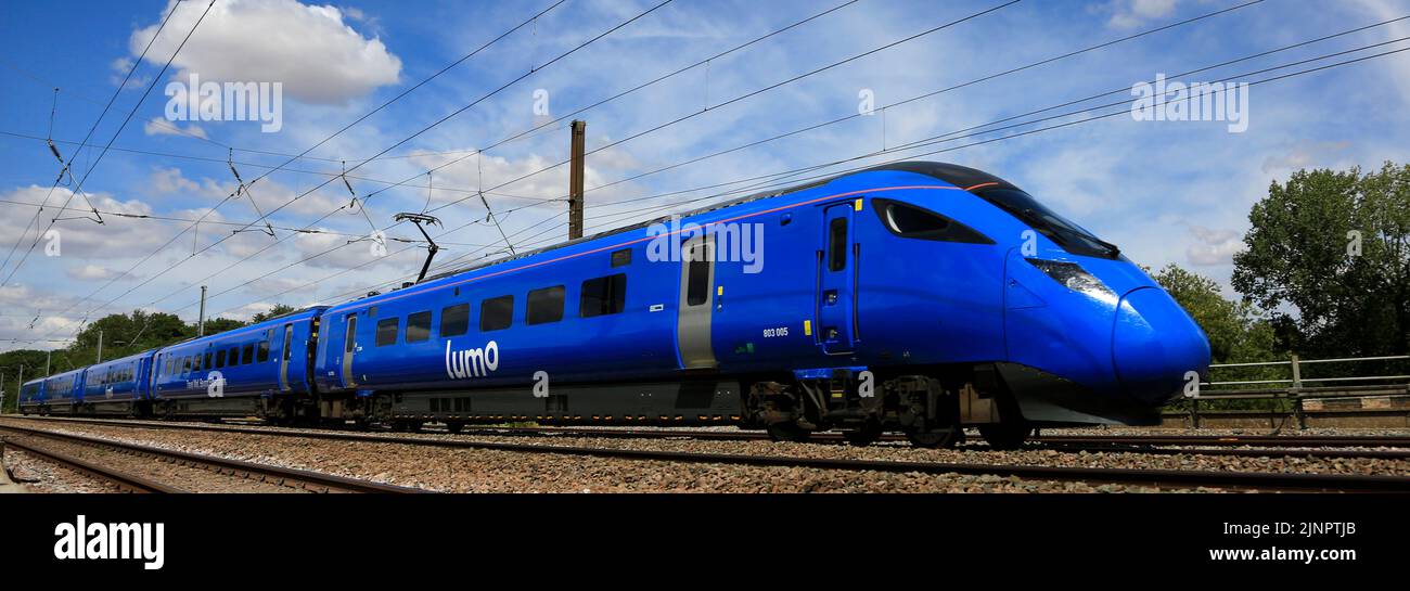 Lumo trains 803005 train, East Coast Main Line near Peterborough City, Cambridgeshire, England, UK Stock Photo