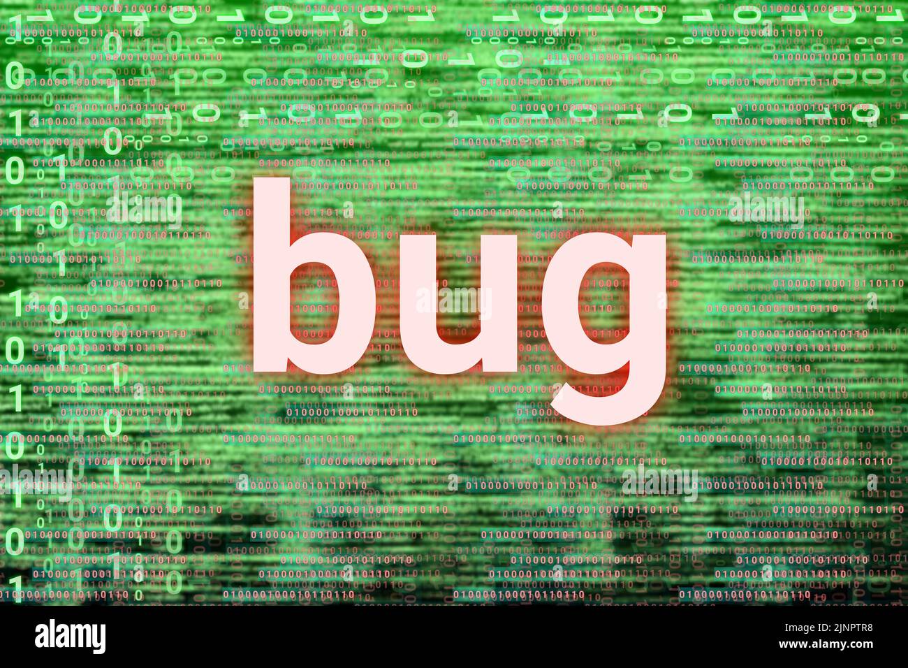 bug in computer illustration image with blue code lines. concept for computer security, service and error. Stock Photo