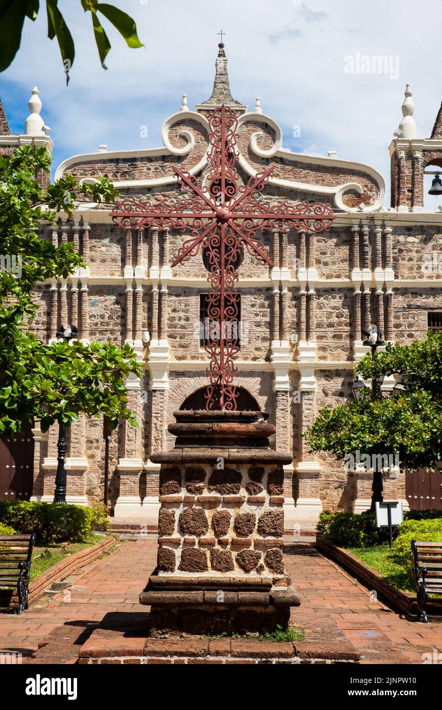 Historical Santa Barbara church built in 1726 at the beautiful colonial town of Santa Fe de Antioquia in Colombia Stock Photo