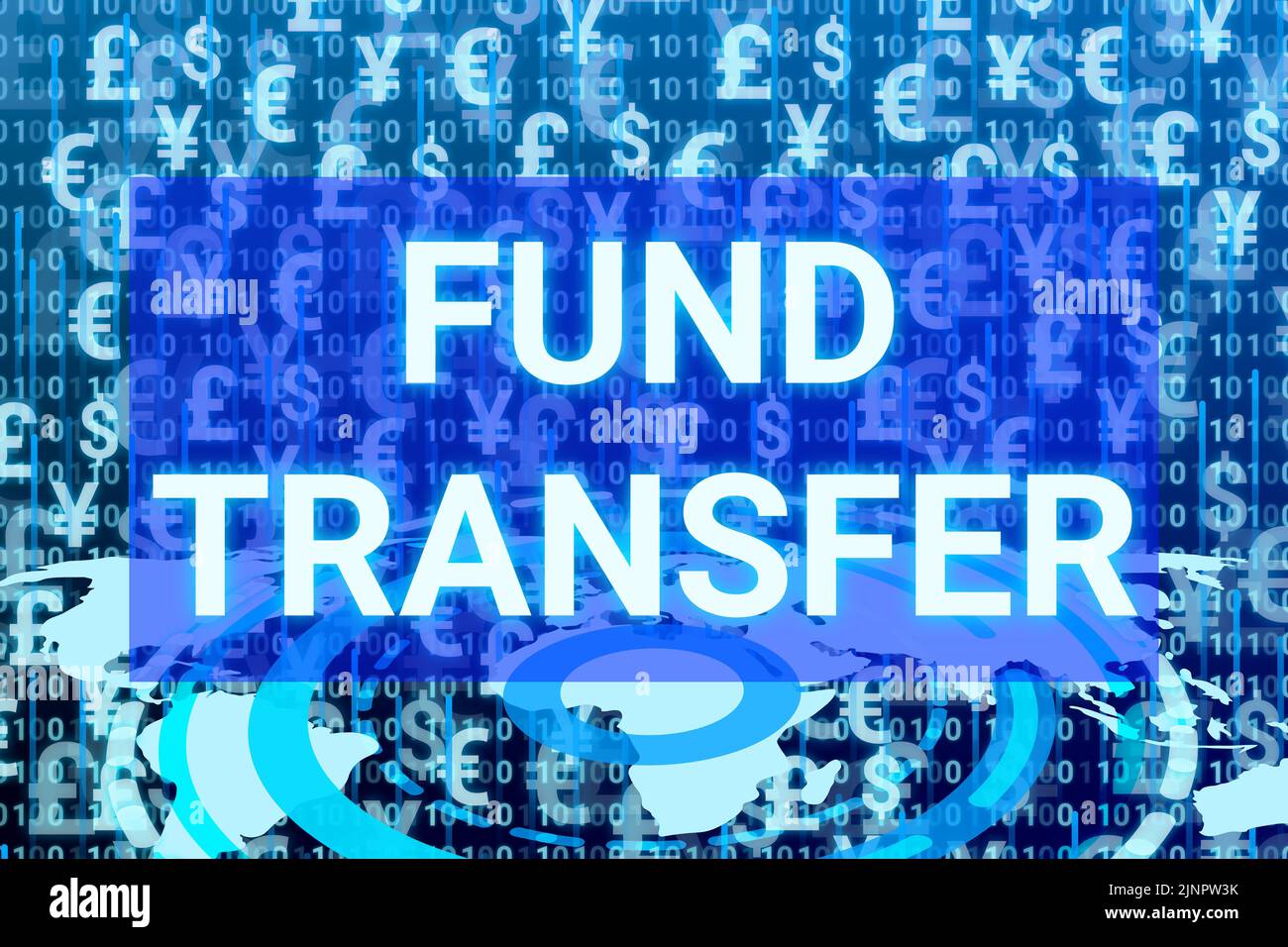world wide fund transfer digital background with world map. concept for world trade, business and currency demand. Stock Photo