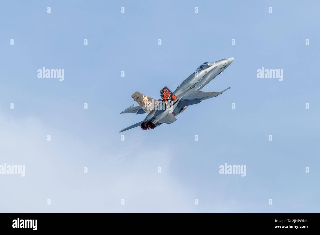 Spanish Air Force - McDonnell Douglas EF-18M Hornet airborne at the Royal International Air Tattoo 2022 Stock Photo