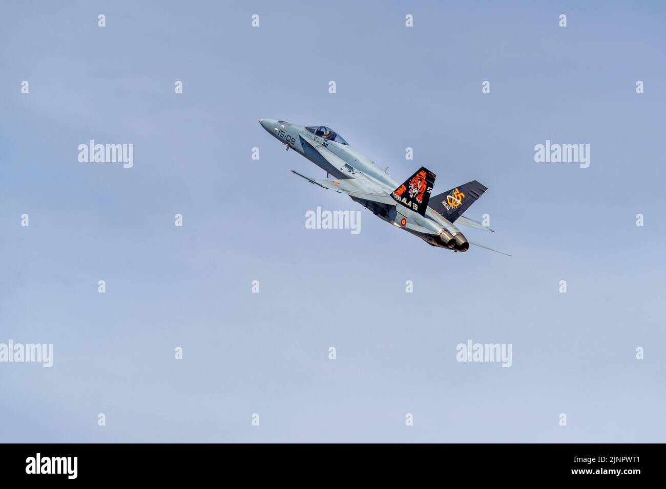 Spanish Air Force - McDonnell Douglas EF-18M Hornet airborne at the Royal International Air Tattoo 2022 Stock Photo