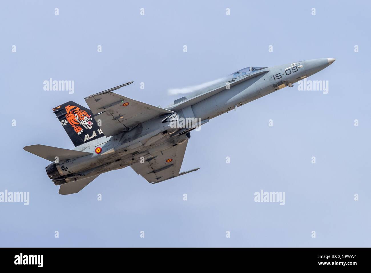 Spanish Air Force - McDonnell Douglas EF-18M Hornet airborne at the Royal International Air Tattoo 2022 Stock Photo