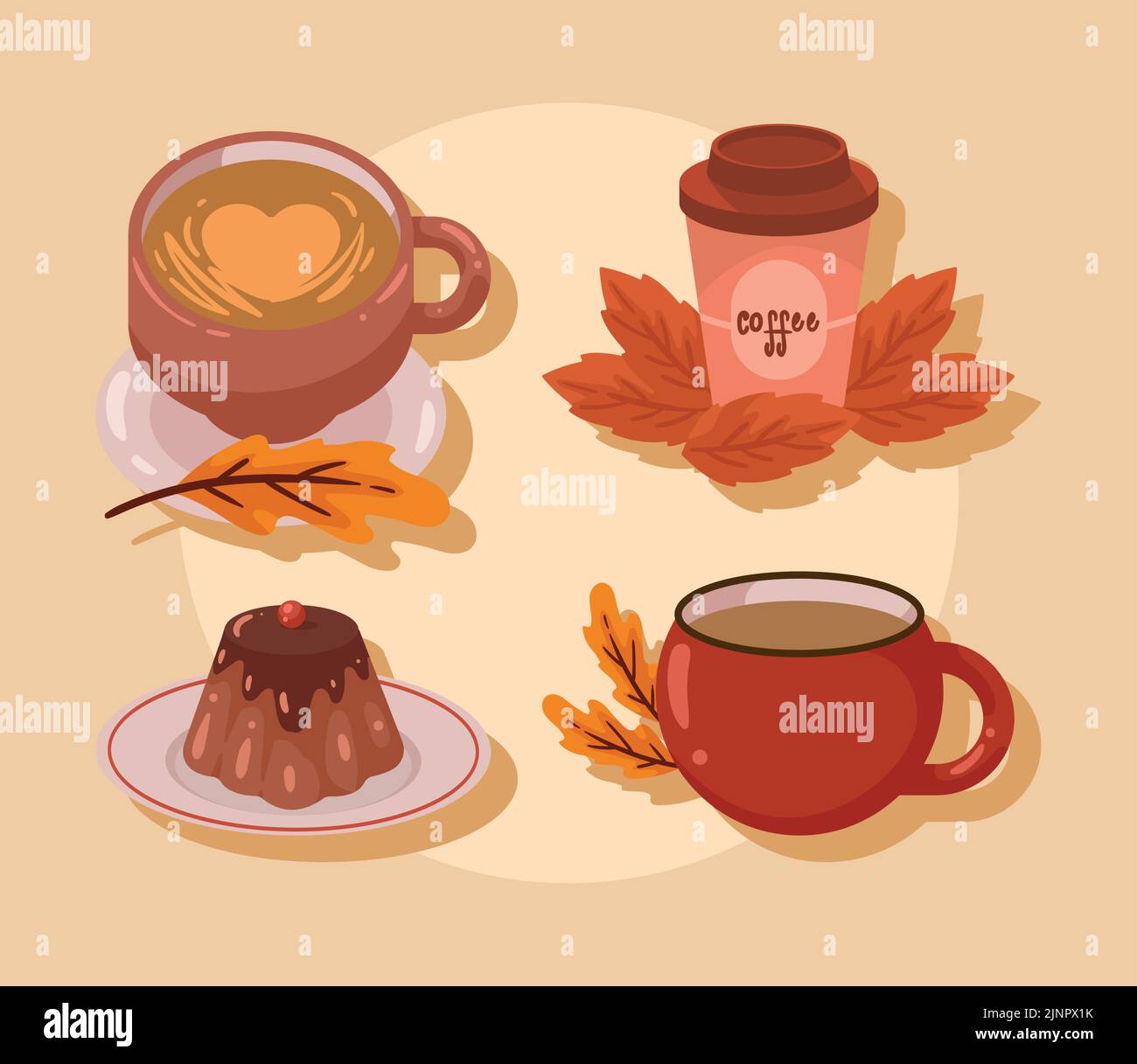four coffee autumn day icons Stock Vector