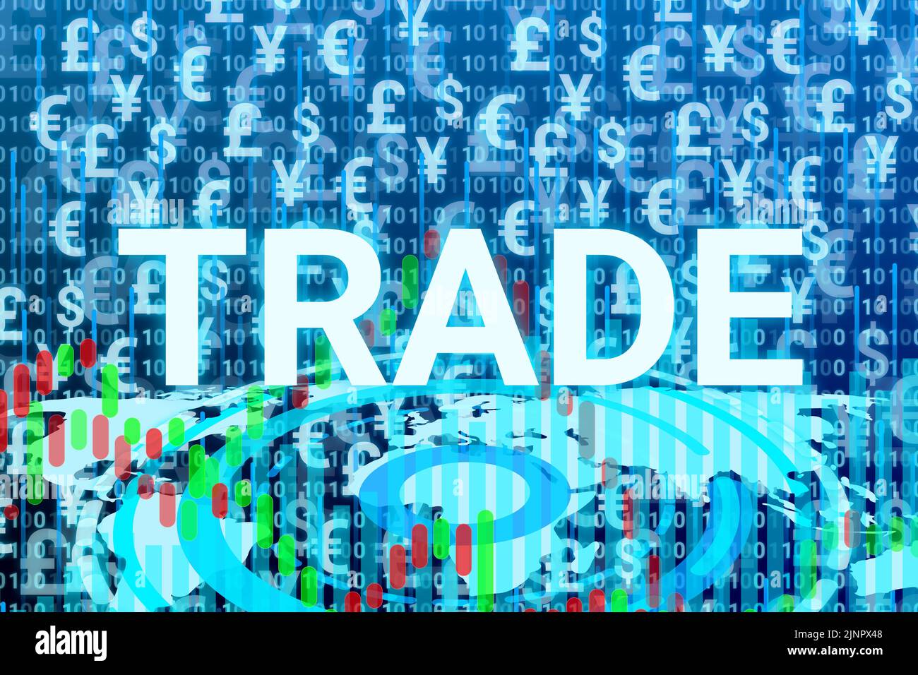 world trade and currency digital background with world map. concept for world trade, business and currency demand. Stock Photo