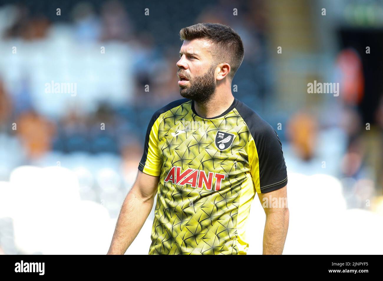 Grant Hanley #5 of Norwich City warms up before the game Stock Photo