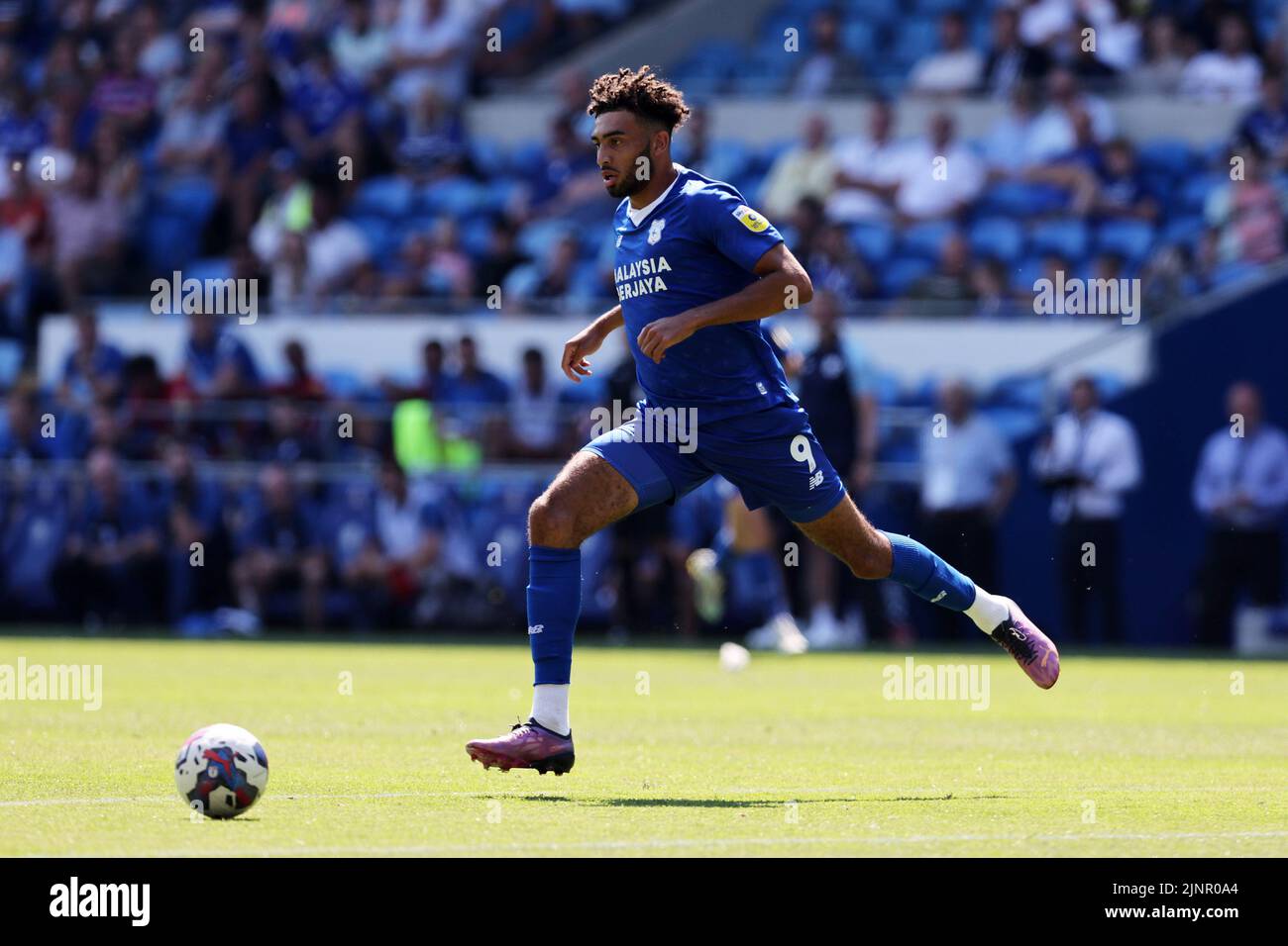 Cardiff, UK. 13th Aug, 2022. Kion Etete of Cardiff City in action. EFL Skybet championship match, Cardiff city v Birmingham City at the Cardiff City Stadium in Cardiff, Wales on Saturday 13th August 2022. this image may only be used for Editorial purposes. Editorial use only, license required for commercial use. No use in betting, games or a single club/league/player publications. pic by Andrew Orchard/Andrew Orchard sports photography/Alamy Live news Credit: Andrew Orchard sports photography/Alamy Live News Stock Photo