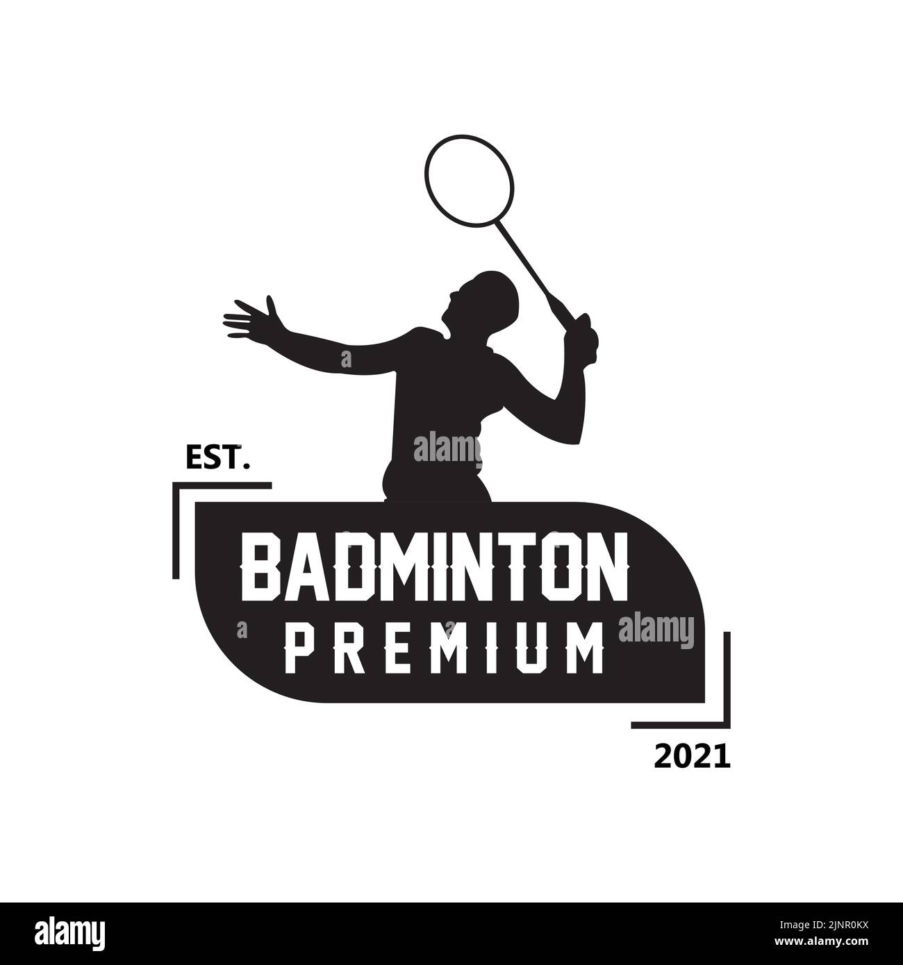 badminton logo icon vector, sports player, using racket, premium retro concept Stock Vector