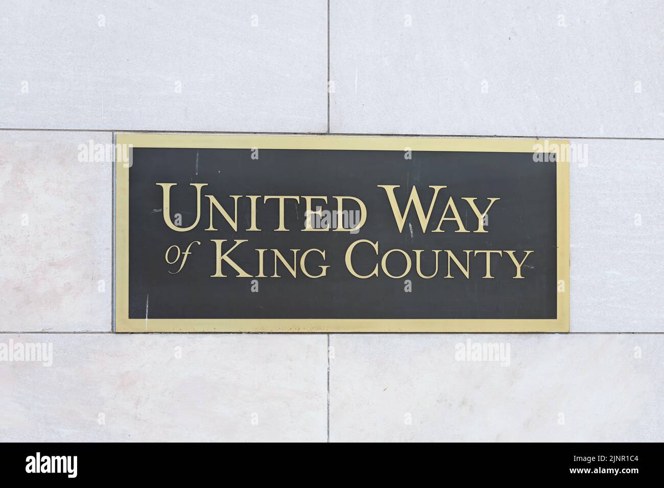 Seattle - August 07, 2022; Plaque for the United Way of King County in downtown Seattle Stock Photo