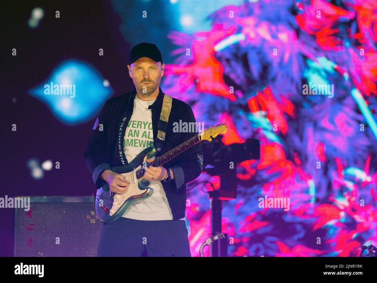 Drummer Will Champion, of Coldplay performs as they promote their fifth studio album, Mylo Xyloto, released earlier this year, at The O2 Arena, Greenwich, south London Stock Photo - Alamy