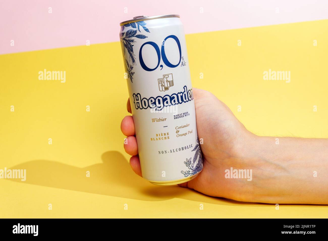 Tyumen, RussiaApril 13, 2022 Hoegaarden grapefruit flavor non