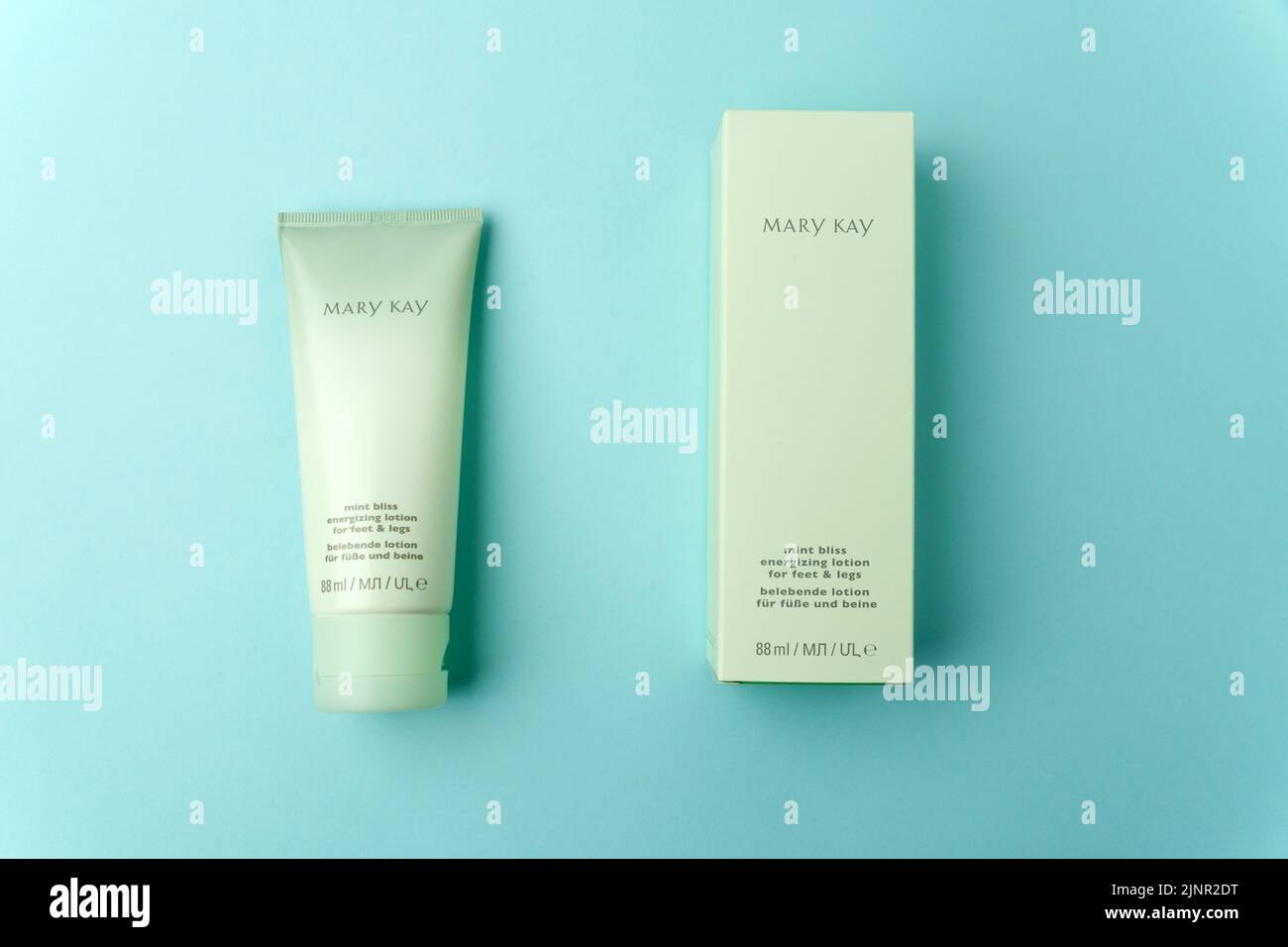 Tyumen, RussiaJuly 19, 2022 Mint bliss energizing lotion for feet and