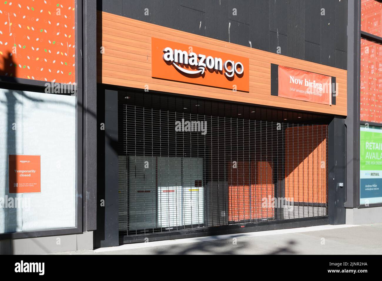 Seattle - August 07, 2022; Amazon Go store in downtown Seattle temporarily closed in August 2022 due to company stated safety concerns Stock Photo