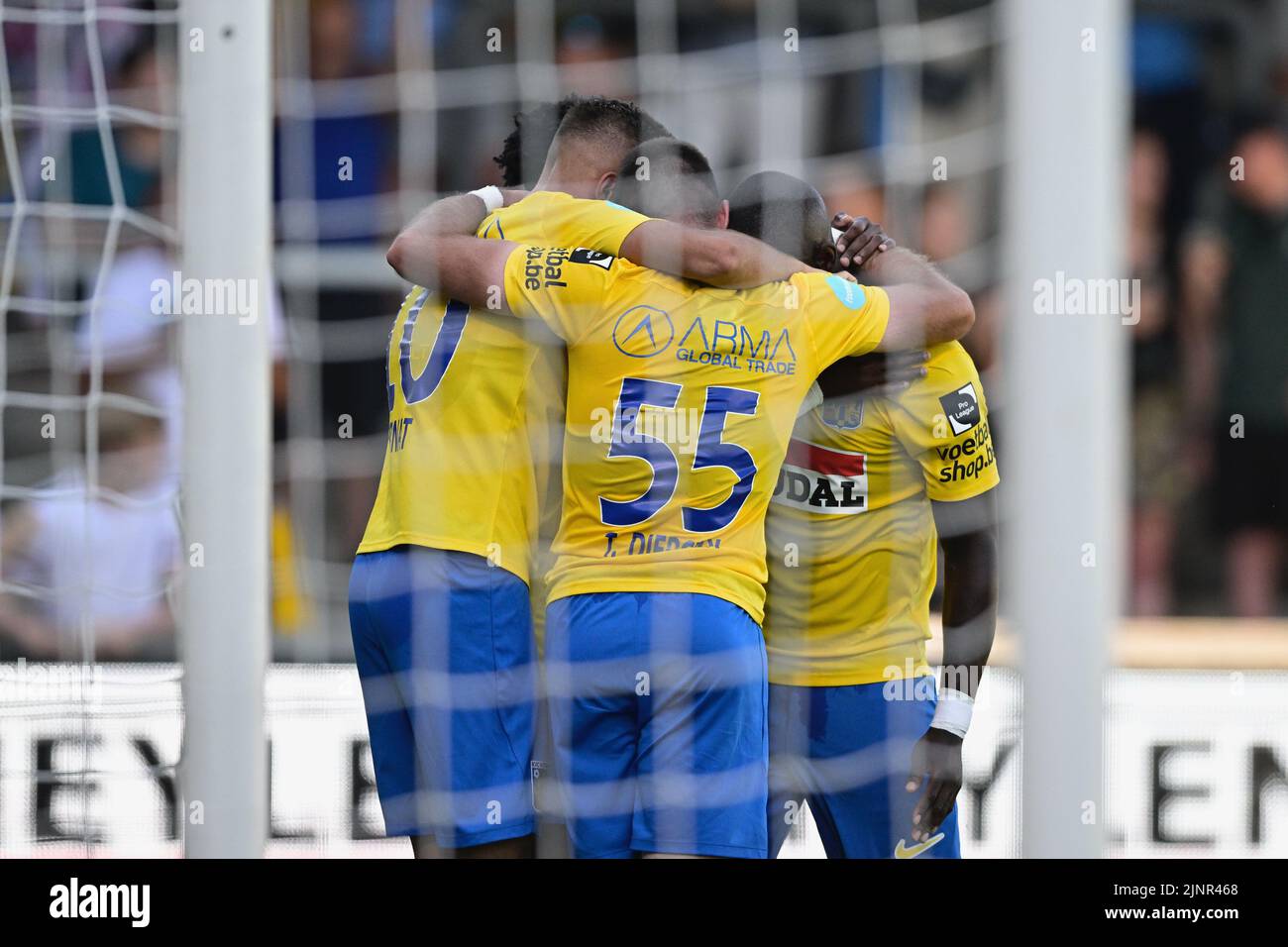 Westerlo, Belgium. 13th Aug, 2022. Westerlo's Igor Vetokele celebrates after scoring during a