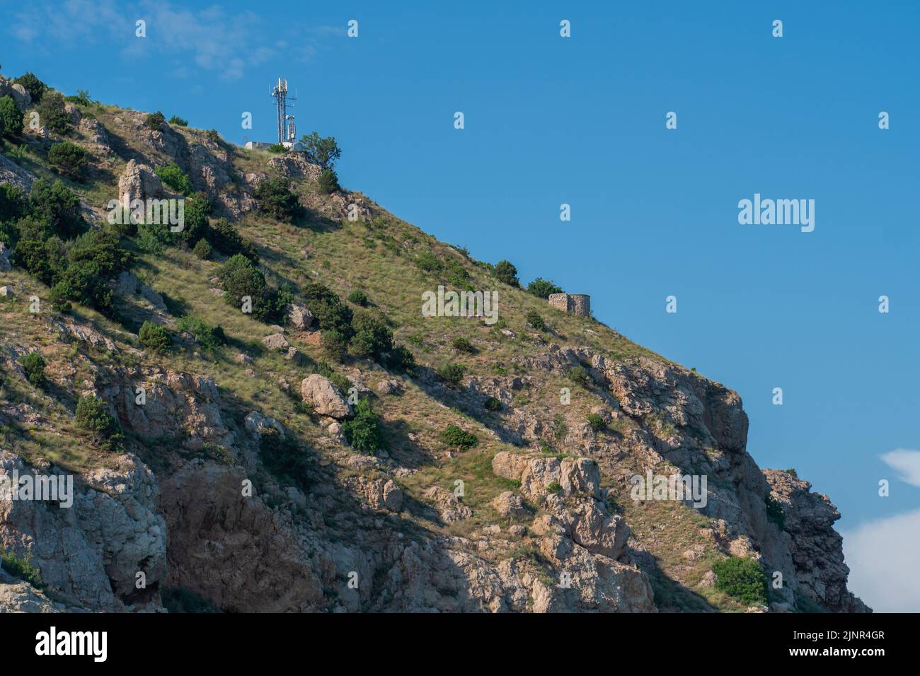 Mountains fortress balaklava bay cembalo crimea flying balaclava nature rock, concept sky summer for sevastopol for architecture building, europe view Stock Photo