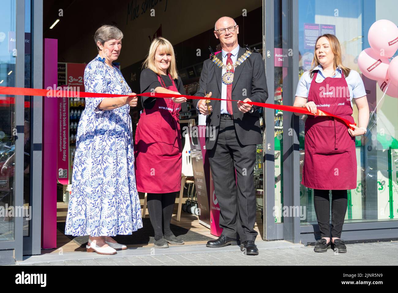 Official opening of a new Hobbycraft store in Southend on Sea, Essex, UK. Mayor of Southend Councillor Kevin Robinson at ribbon cutting ceremony Stock Photo