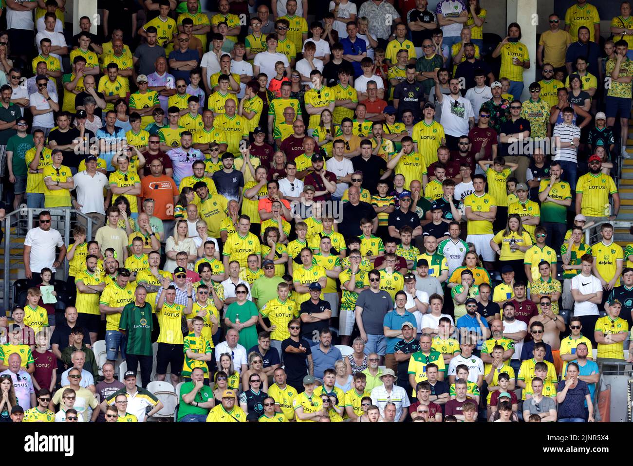 Norwich City fans in the stands during the Sky Bet Championship match at the MKM Stadium, Hull. Picture date: Saturday August 13, 2022. Stock Photo