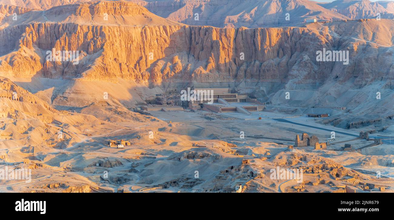 Aerial view of the Mortuary Temple of Hatshepsut, Luxor, Egypt. Stock Photo