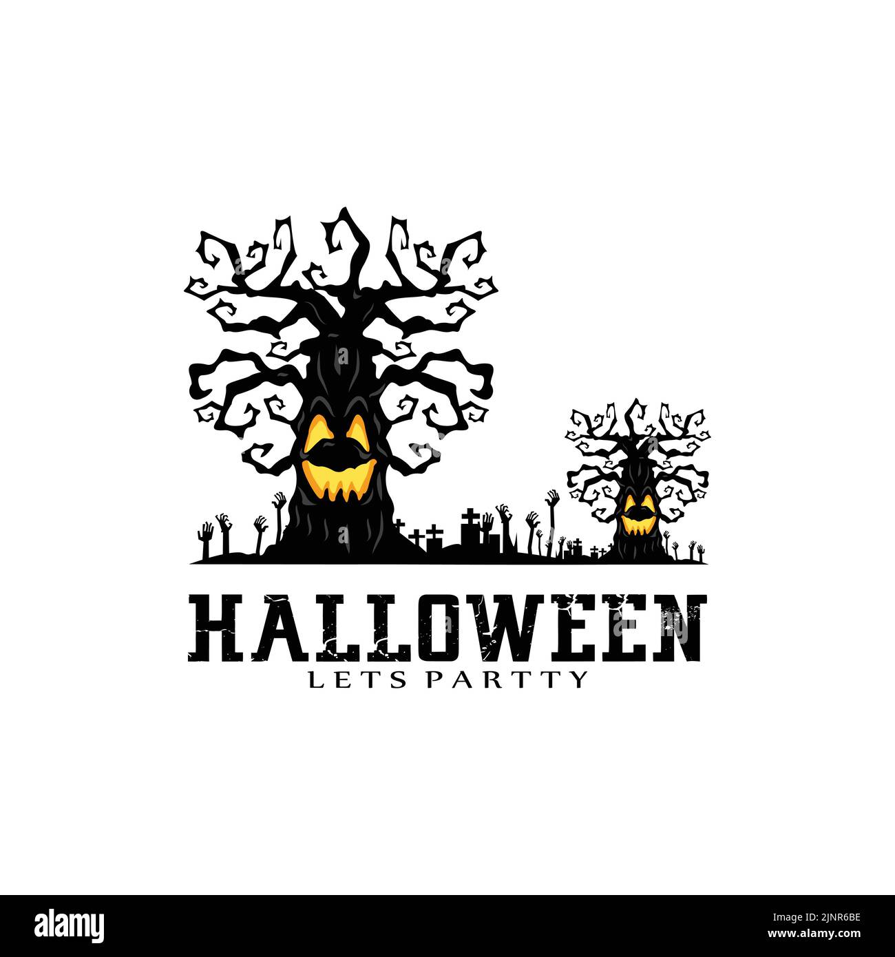 halloween day logo design, vector ghost, tree, pumpkin, spider, bat