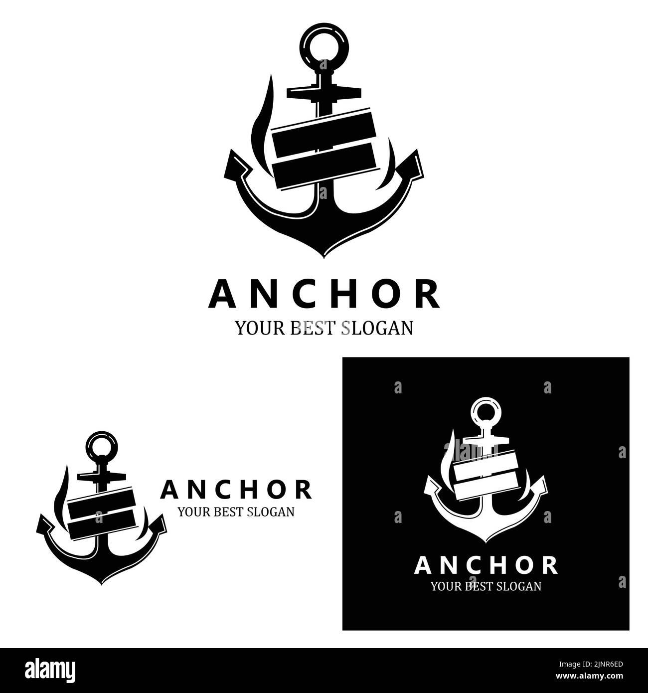 ship anchor logo icon vector, port, retro design illustration Stock