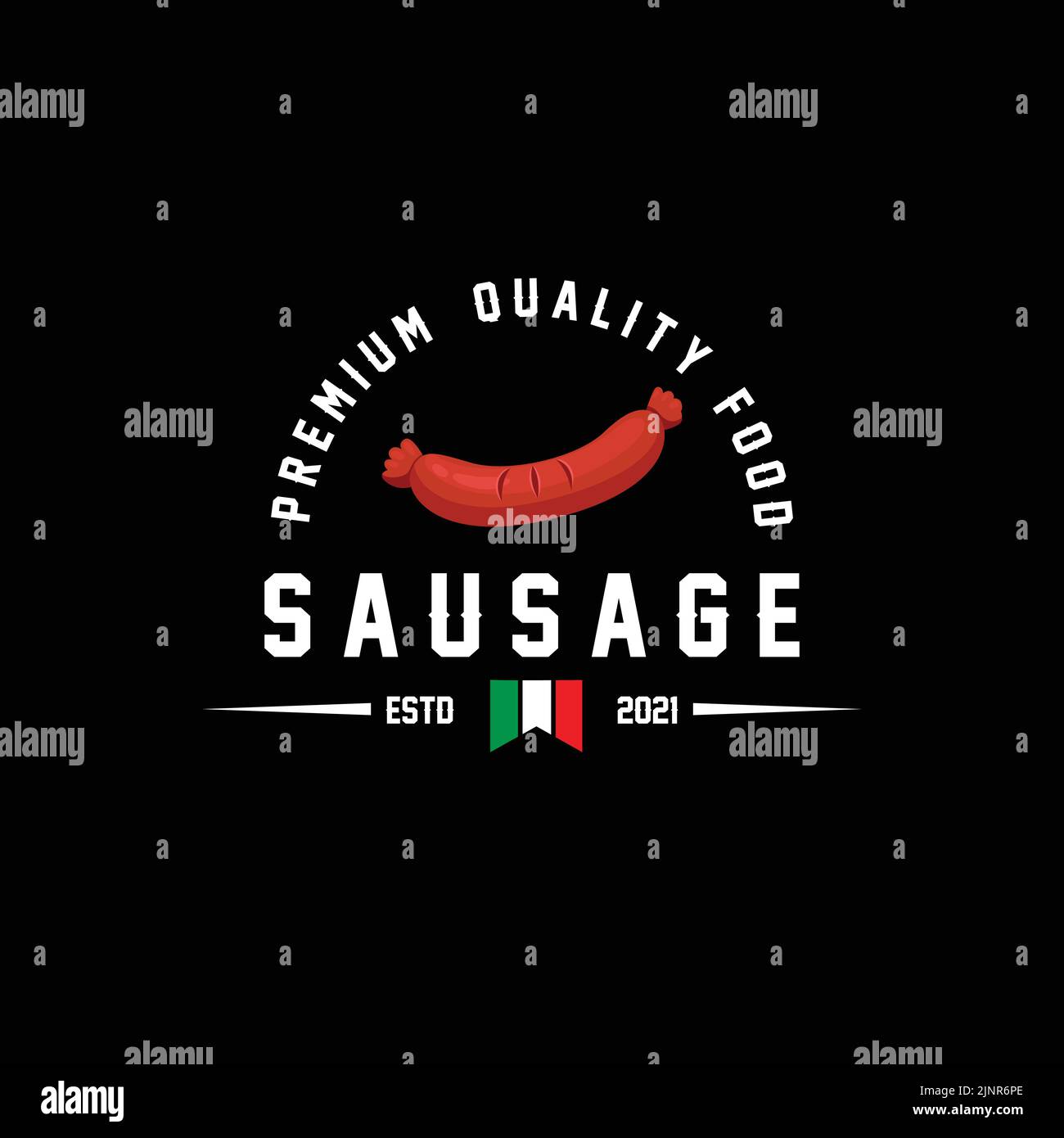grilled sausage vector design retro cool food logo Stock Vector