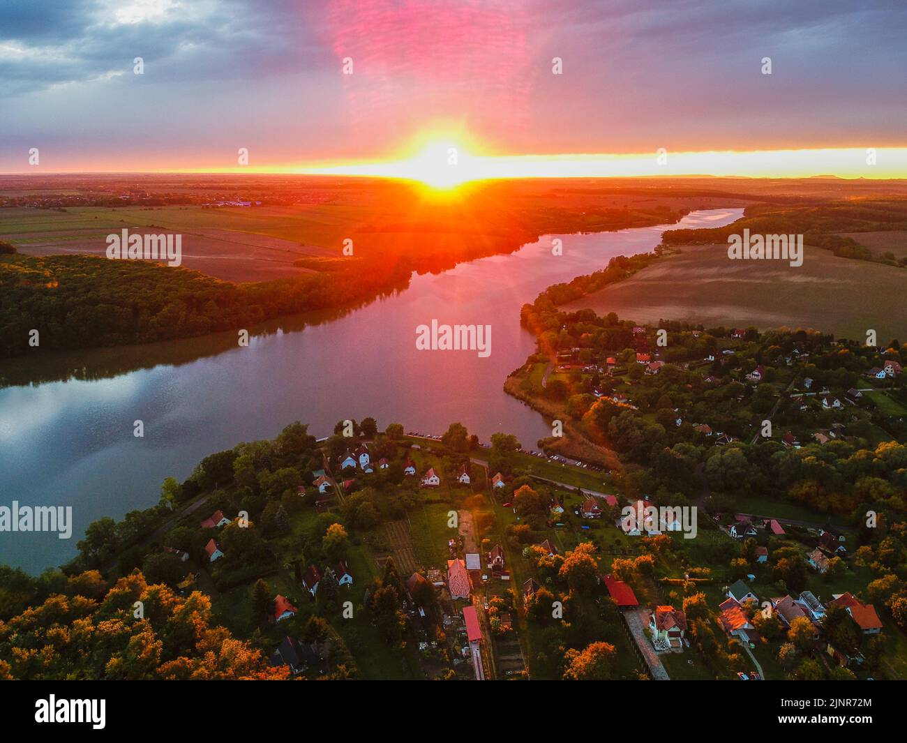 Aerial view of Lake Deseda near the city of Kaposvar in Hungary Stock Photo