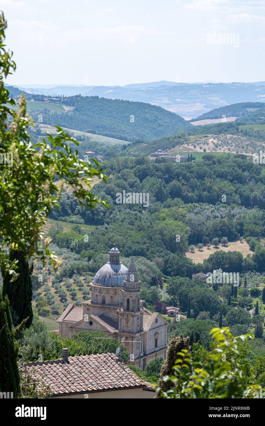 Sanctuary of the Madonna di San Biagio viewed from the walls of Montepulciano, Tuscany Stock Photo